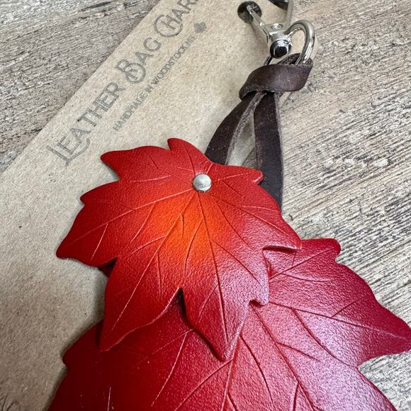 Leather Purse Charm Maple Leaf Bag Charm Genuine Leather Purse Keychain NEW - Picture 5 of 7